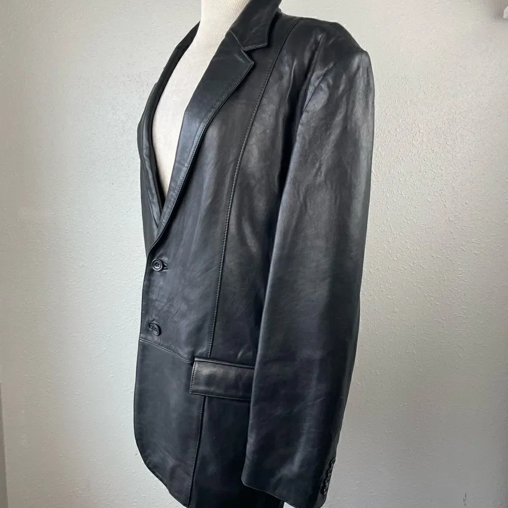 Claiborne Black Leather Jacket Size 42R EUC